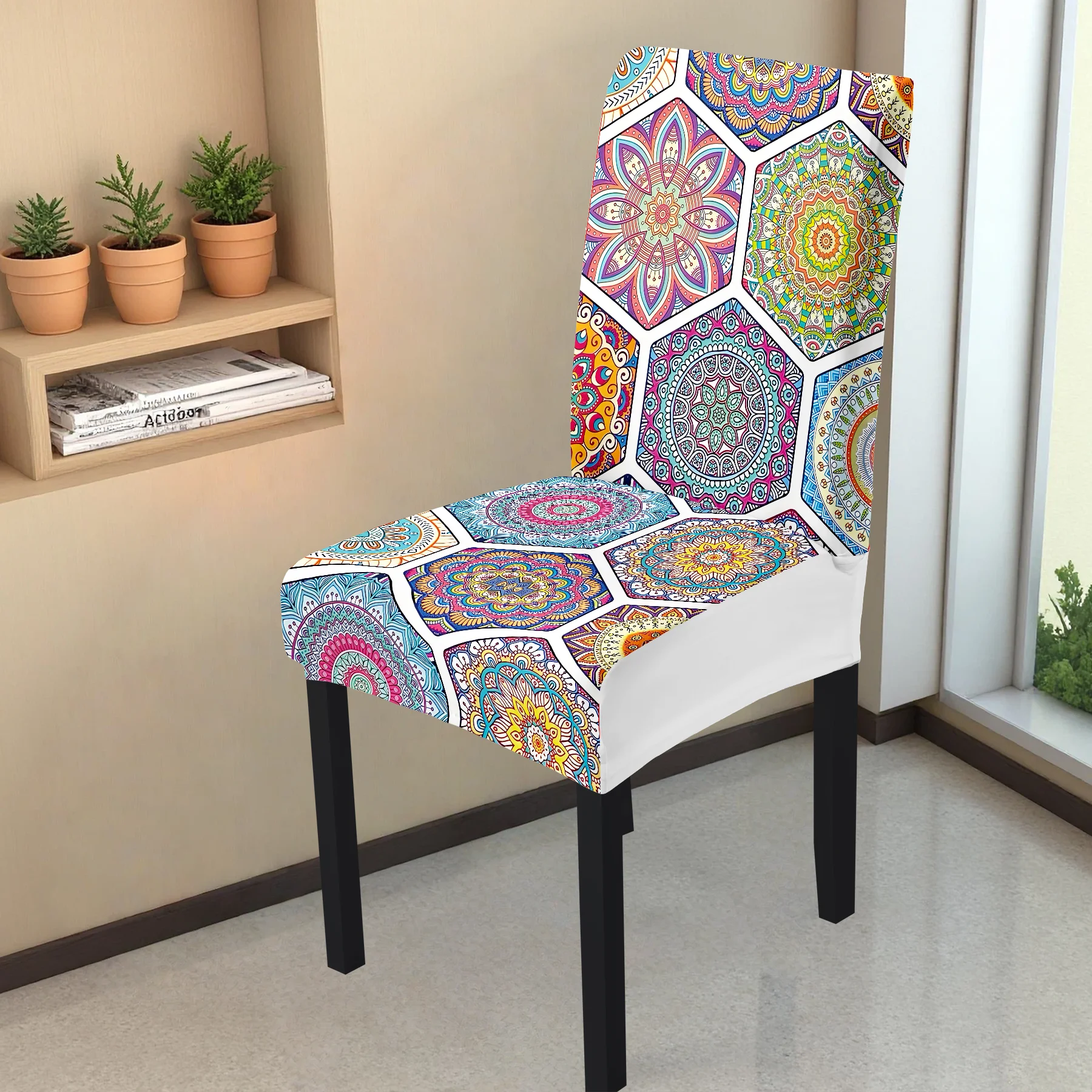 Bohemian Mandala Hexagon Print Elastic Chair Cover, 2026 New All - inclusive Stretch Chair Slipcover, Washable