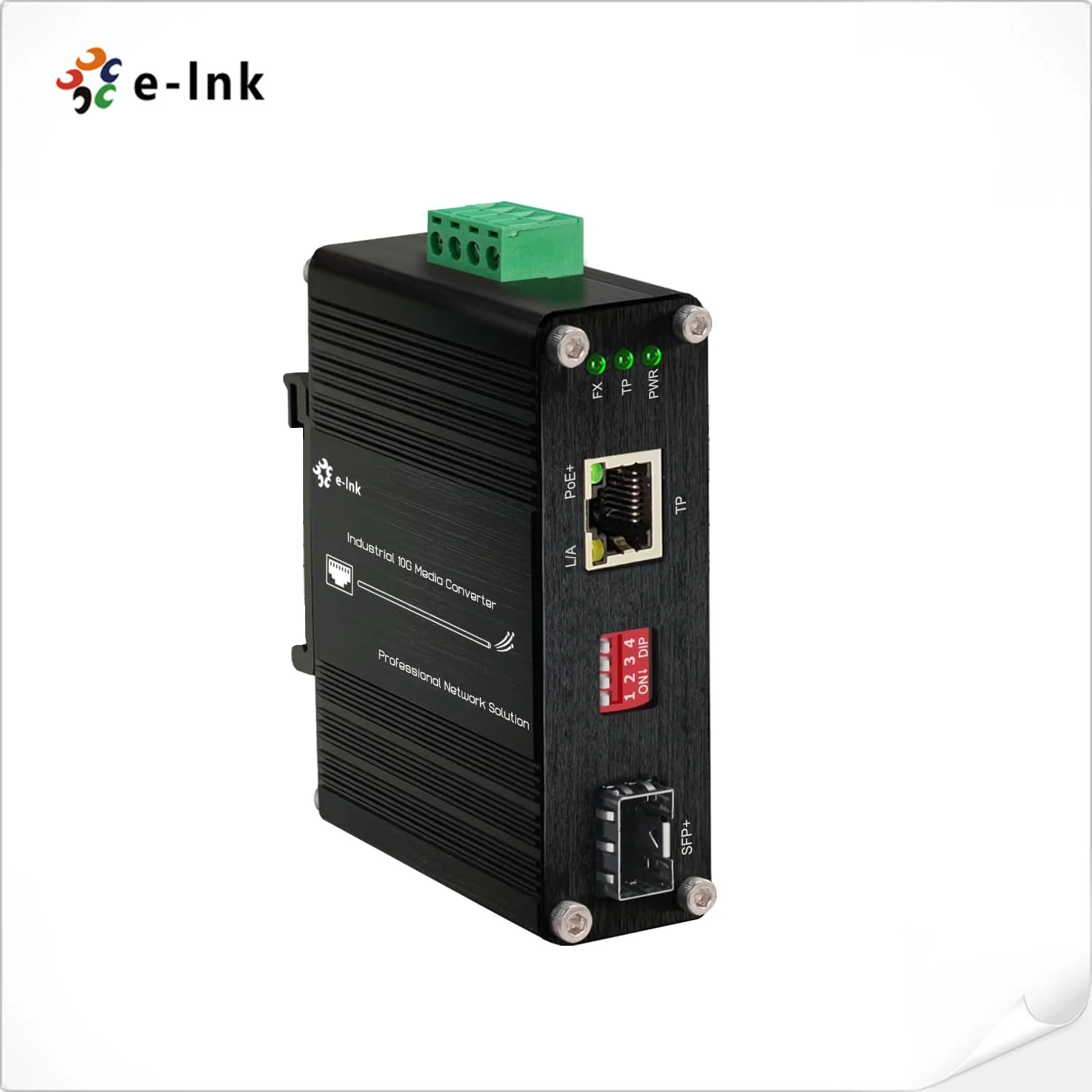 

Mini Industrial 10G/5G/2.5G/1G/100M 802.3at to 10GBASE-X SFP+ Media Converter