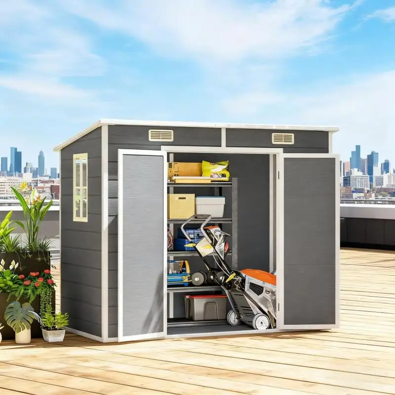 

Сарай на заднем дворе с наполом для газона в патио, решение для хранения на открытом воздухе, прочный и устойчивый к атмосферным воздействиям садовый сарай, идеально подходит для инструментов и