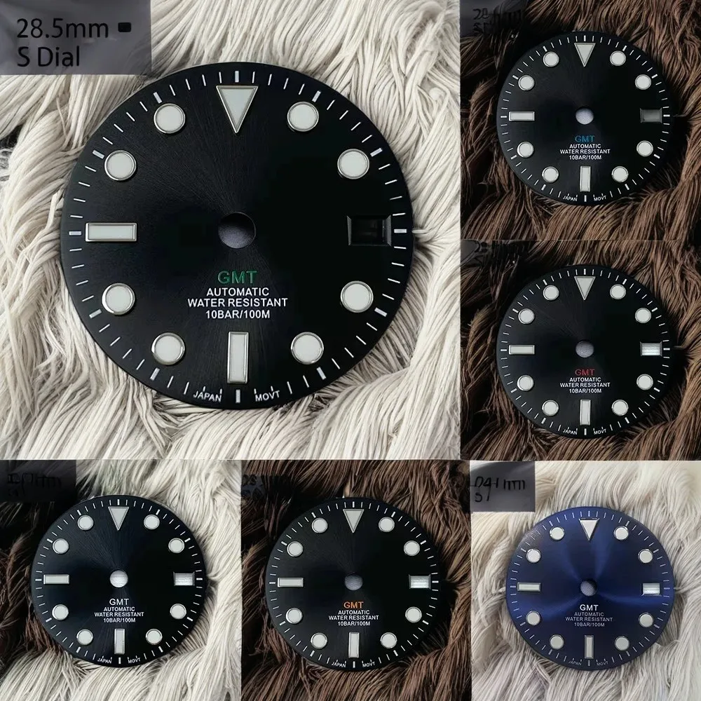 

28.5mm S Logo GMT Meteorite Dial Suitable For High Quality NH34 Janpan Movement Green Luminous Watch Modification Accessories