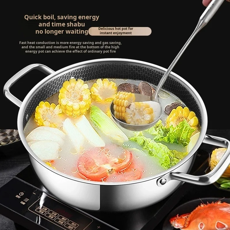 28CM Stainless Steel Soup Pot Honeycomb Non-stick Pot Oil-free Household Hot Pot Induction Cooker Gas Stove Universal Soup Pot