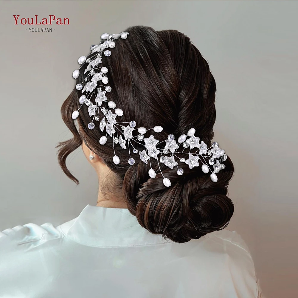 

TOPQUEEN Silver Color Headband Flower Wedding Bride Hair Band Women Fashion Headwear Crystal Pearl Hair Accessories HP791