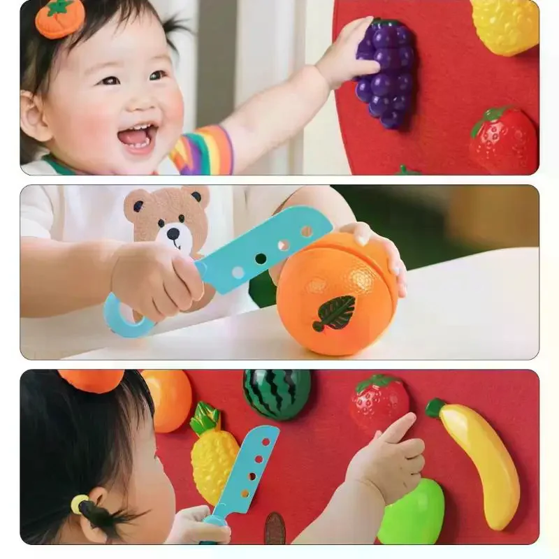 1 Juego de frutas, juegos de cocina, tablero de fieltro para bebé, juguetes de comida, pegatina de pared, habilidades motoras finas, juguete educativo para edades tempranas