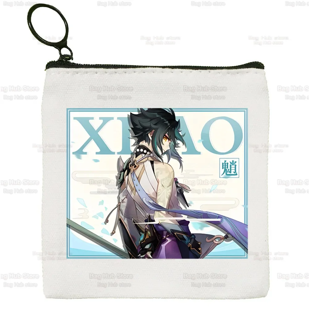 Xiao Anime Game Bag Pure White Bag Handmade Cloth Bag Genshin Impact Coin Purse Bag Handbag Cute Canvas Key Case Coin Purse