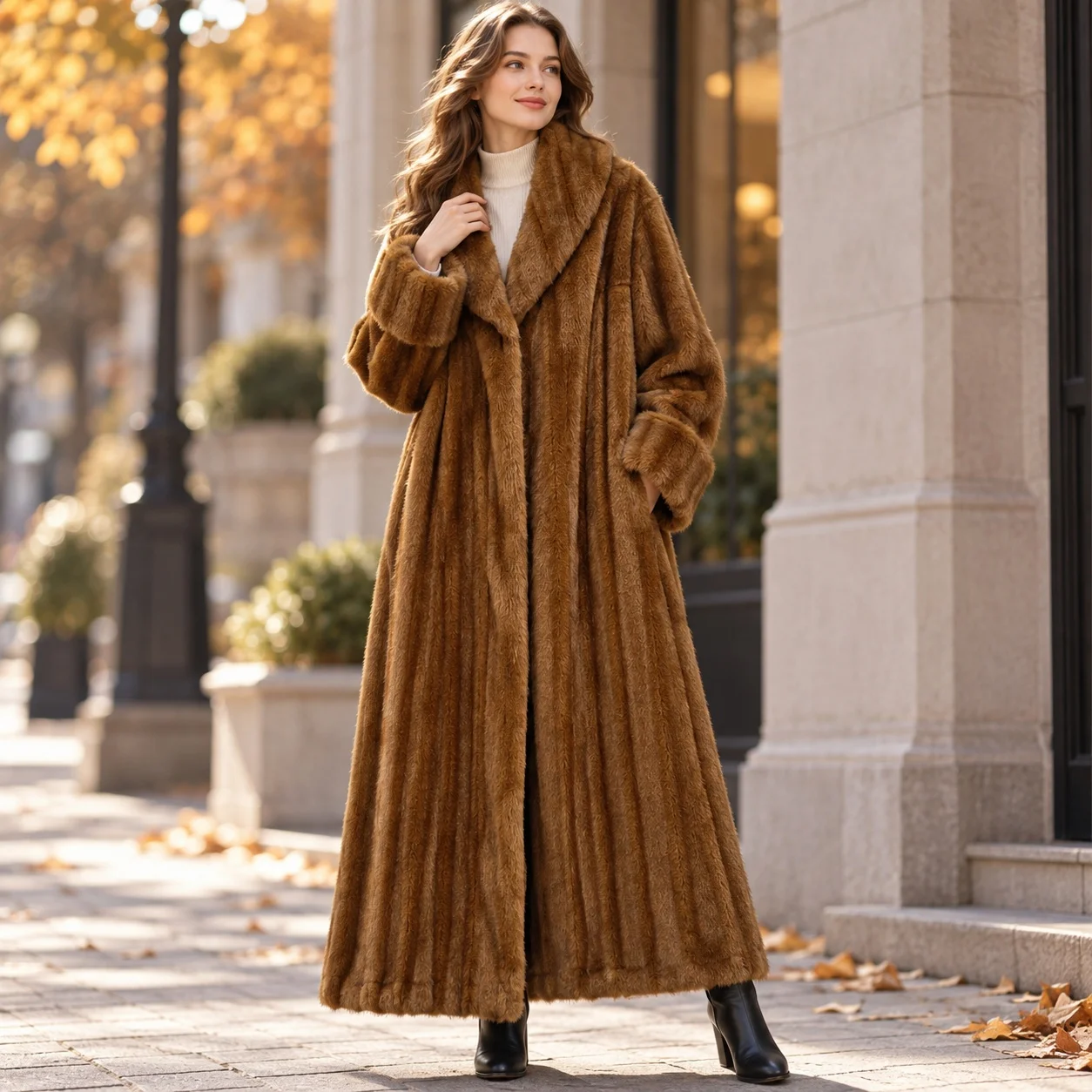 V Neck Extra Long Coat Loose Fit Elegant with Long Sleeve Hoodless Autumn Private Celebrity Style Regular Sleeve Women Coat