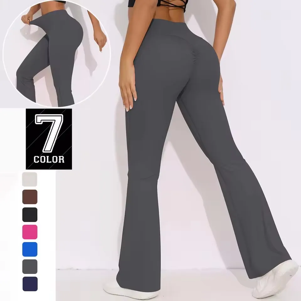 

Расклешенные леггинсы для йоги, фитнес-подтяжка ягодиц, фитнес-расклешенные женские брюки, утягивающие леггинсы с контролем живота, однотонные штаны для йоги