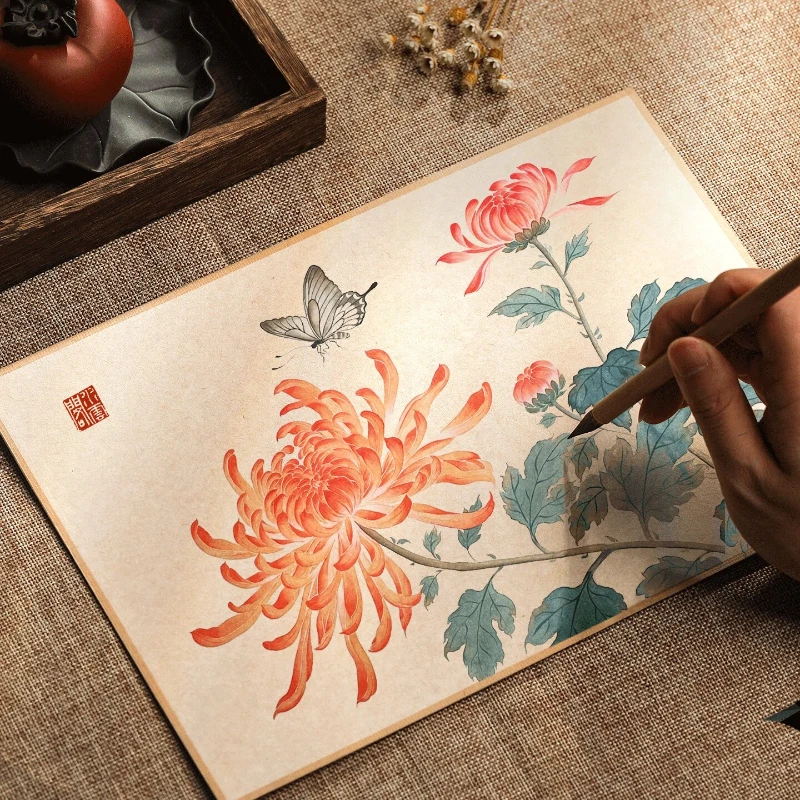 Thick A4 Handmade Edge Xuan Paper Cards Cooked Half Raw Half Cooked Rice Paper Mica Coated for Painting Calligraphy Art Supply