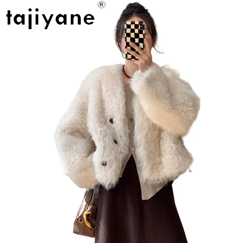 

TAJIYANE 100% Natural Tuscany Wool Sheepskin Double Faced Fur Coat Woman Luxury Short Real Fur Jacket Winter Clothes 2025 шуба