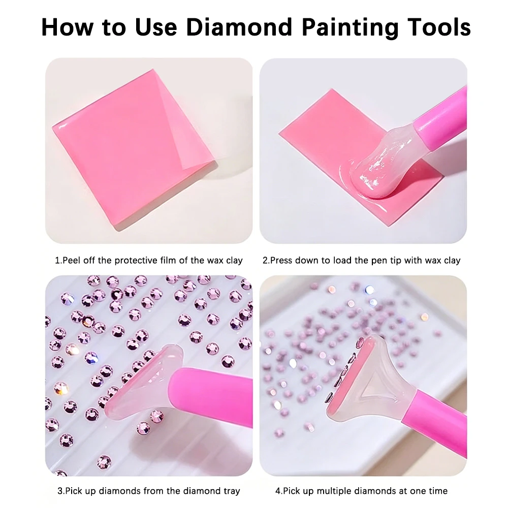3Pcs Nail Art Rhinestones Pickers, Dotting Pen with Storage Tray Glue Clay for Diamonds Fashion Stones Picking Tools Set ﻿