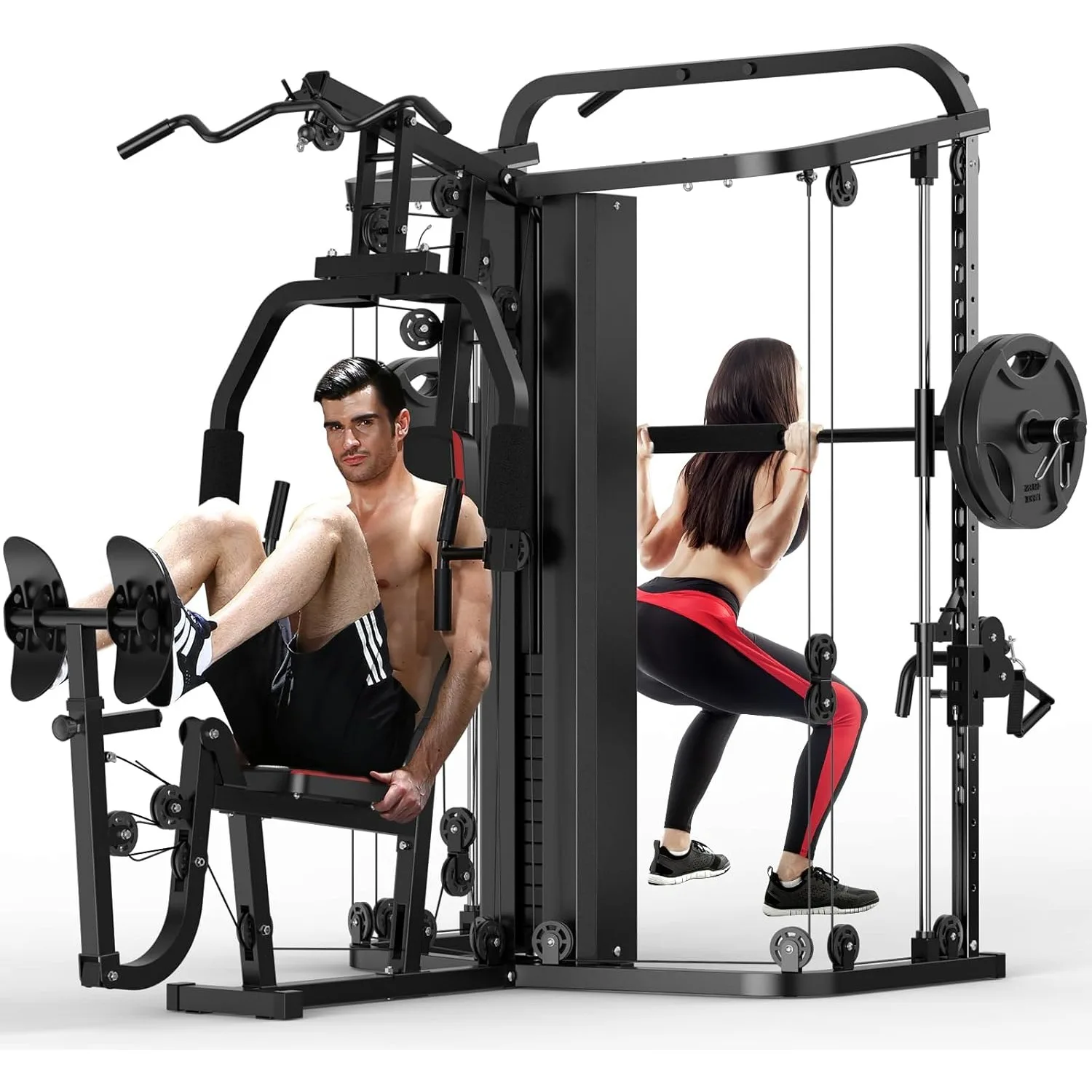 Multifunktionales Heimfitness-Gerät, Trainingsstation, Smith-Maschine mit 138 LB Gewichtsstapel, Beinpresse