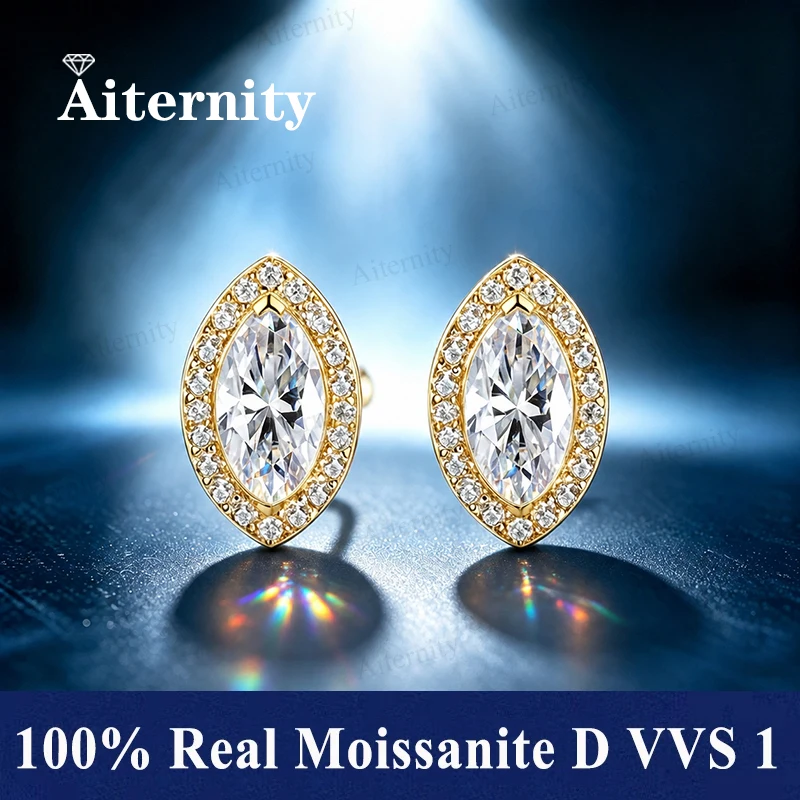 0.5-2ct D Color VVS1 Marquise Cut Moissanite Stud Earrings S925 Silver Halo Setting Earrings GRA Certificate Fine Jewelry