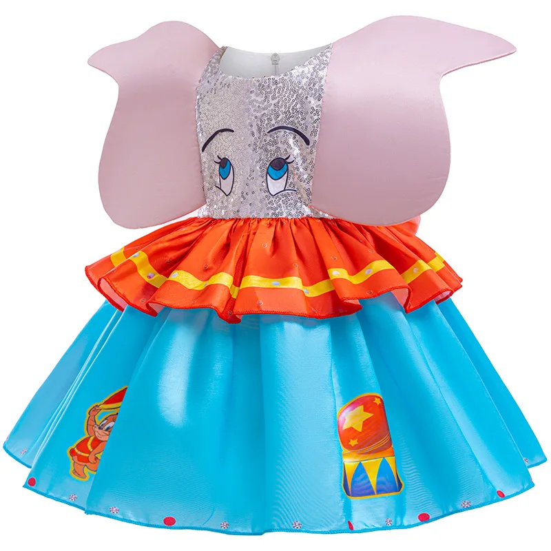 The Litter Flying Elephant Dumbo Dress for Girl Kids Cute Ball Gown With Big Ears Baby Halloween Clothes Children Cartoon Dress