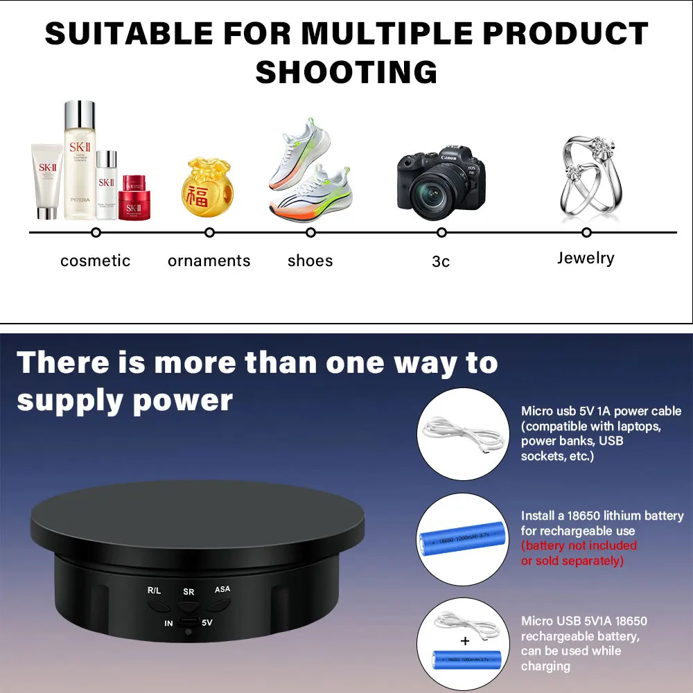 New 3 in 1 Electric Turntable Round 360° Rotating Photography Display Stand White Visualizer Product Display Turntable Jewelry