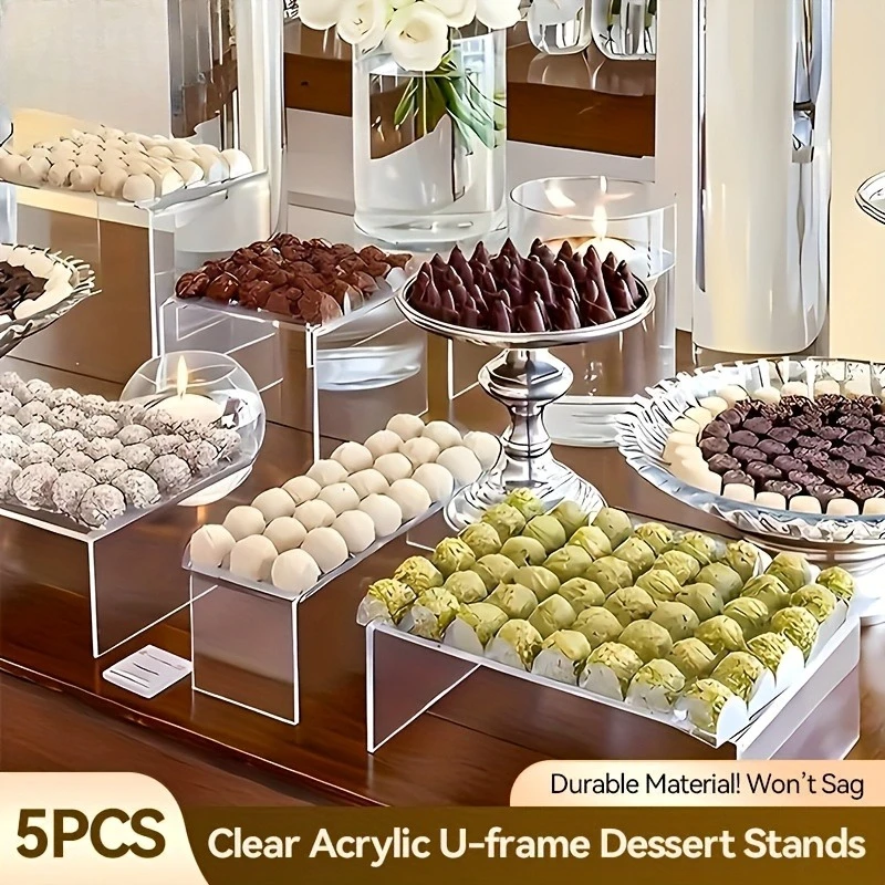 5-teiliges Kuchenregal aus transparentem Acryl – lebensmittelechtes, transparentes, wasserdichtes Präsentationsregal, geeignet für Cupcakes und Sushi