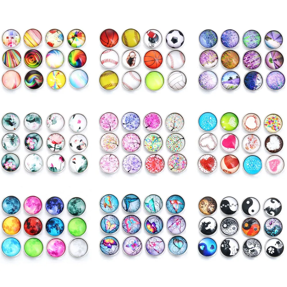 10pcs Mixed Colors 18MM Glass Cabochon Life Tree Snap Buttons Fit DIY Snap Bracelet Jewelry OEM ODM Print Buttons ZB305