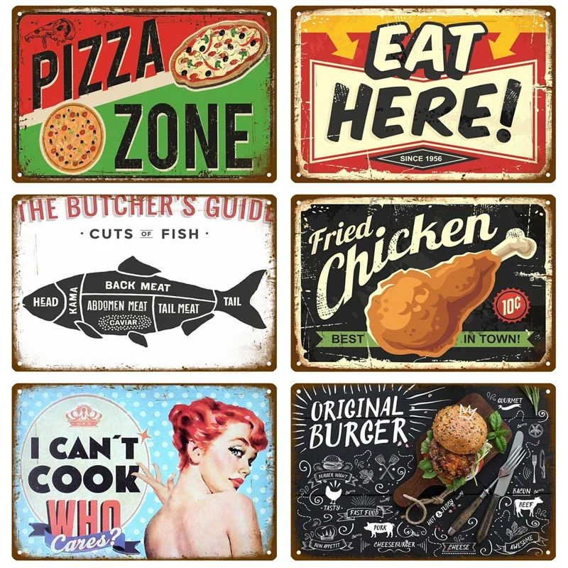 Tin Sign Retro DINER Poster Vintage Wall Posters Metal Sign Decorative Wall Plate Kitchen Plaque Metal Vintage Decor Accessories