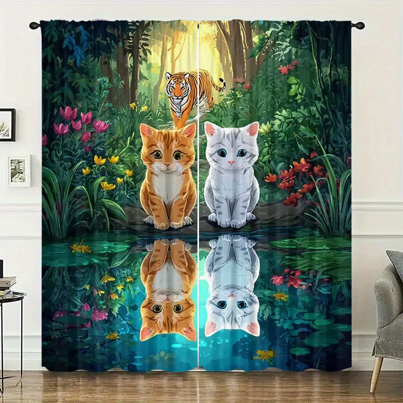 Forest Tiger and Cat Curtains are installed using pocket rod method. They are suitable living rooms, balconies and can be used