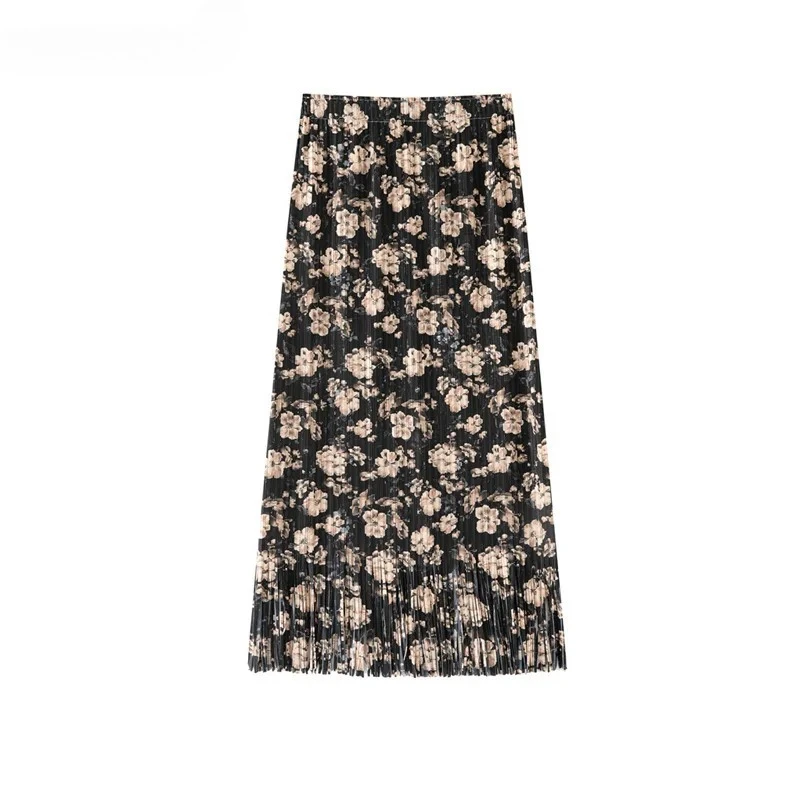 

Miyake Pleated Women's Hundred High Waist A-Line Folding Skirt 2025 Summer New Wave Fashion Casual Design Floral Print Skirt