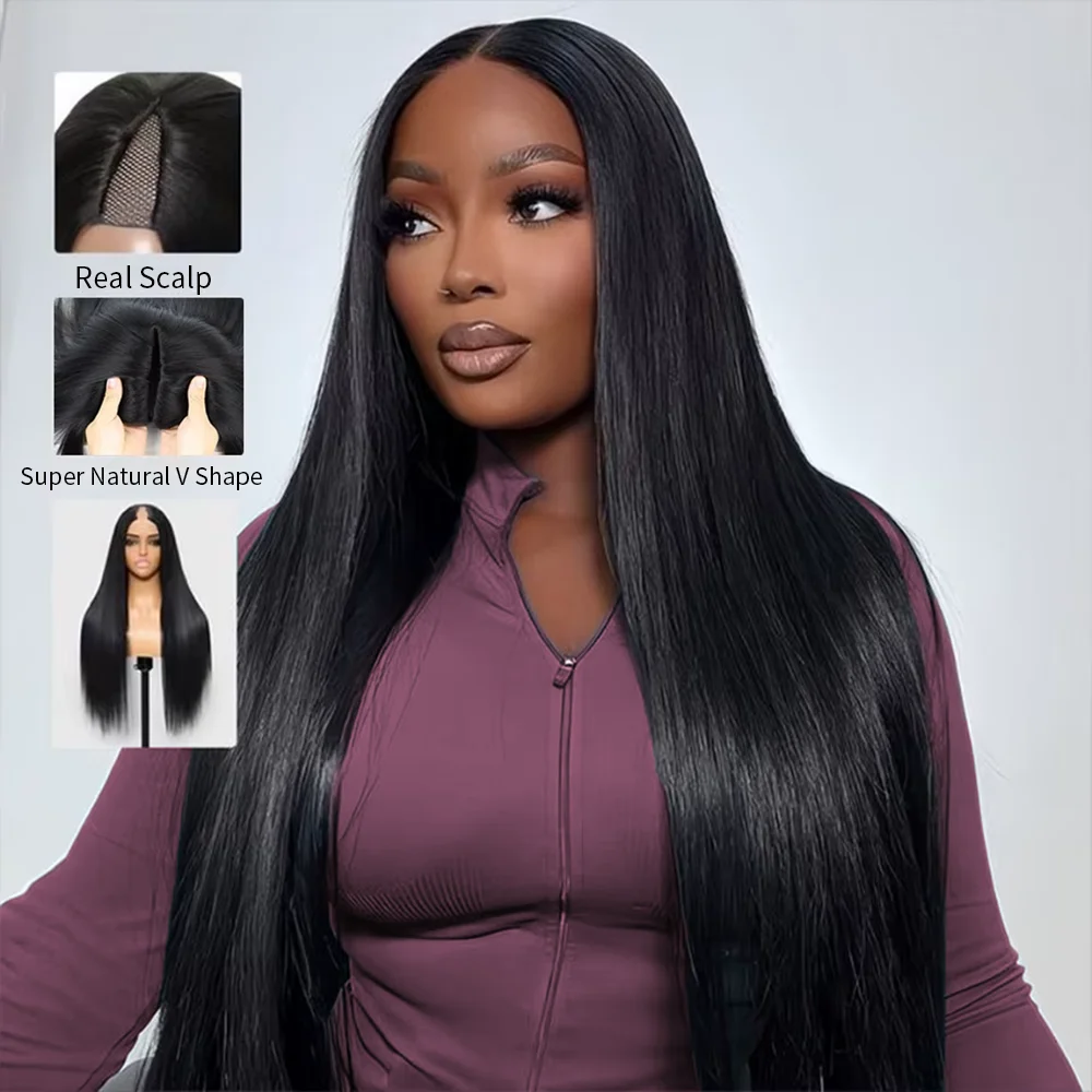 220 밀도 V 부분 스트레이트 인간의 머리 가발 16-38 인치 업그레이드 여성을위한 브라질 글루리스 가발 100% 가발 인간의 머리카락