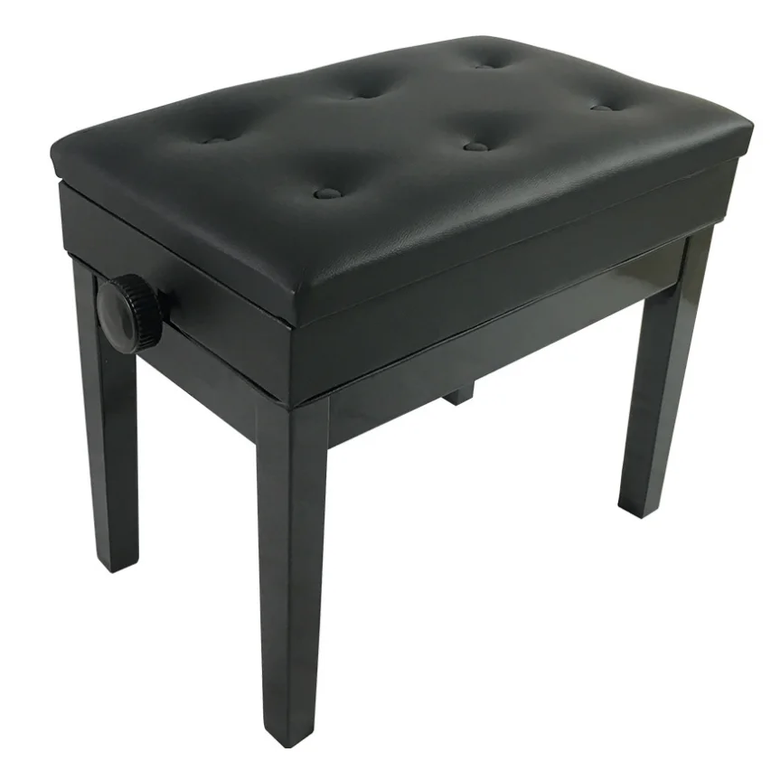 Single Solid Wood Piano Stool with Bookcase Piano Stool Button Surface PU Leather Piano Stool