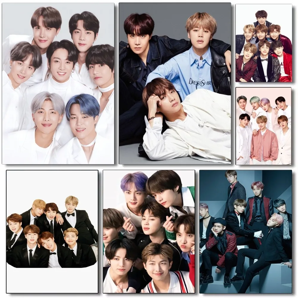 1pc Korea Popular Band Bangtan Boys Poster Self-adhesive Art Waterproof Paper Sticker Coffee House Bar Room Wall Decor