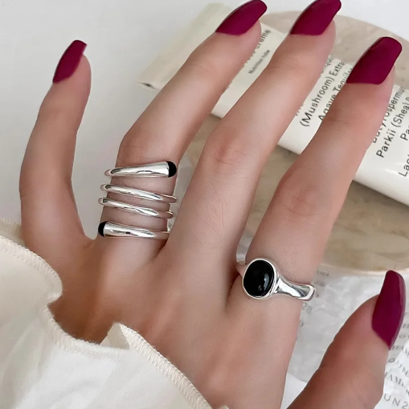 VENTFILLE 925 Sterling Silver Metal Flower Shell Geometric Rings For Women French Retro Romantic Open Thai Silver Rings