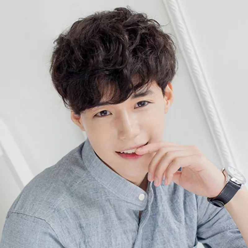 

Korean Fashion Men's Wig Men's Hair Handsome Boys Short Curly Hair Fluffy Natural Curly Hairstyle Wig Headgear