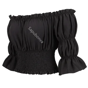 Viktorianische Renaissance mittelalterliche Frauen -Renaissance -Hemd, gotische Retro -Campesine, aus Schulterbluse, weißer Widerstand, Pirat, Frau 10 Hauptbauernverkleidungskleidung - №4