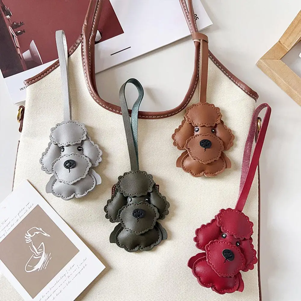 Y2k Leather Schnauzer Keychain Cute Puppy Cartoon Bag Pendant Creative Cartoon Keyring  Bag Phone Lanyard Trinket Car Key Ring