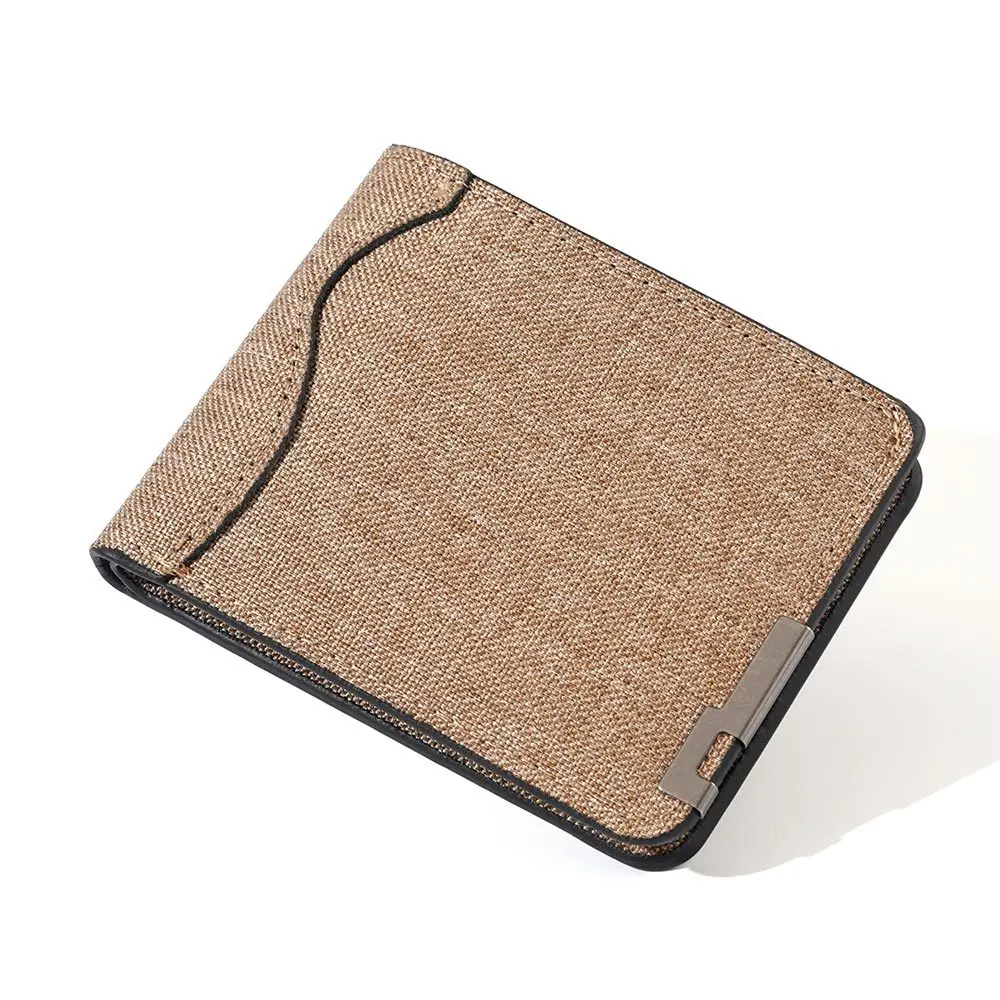 Men\'s And Women\'s Slim Fit Double Fold Canvas Wallet With Metal Decoration, Casual Denim Style Cash And Card Wallet