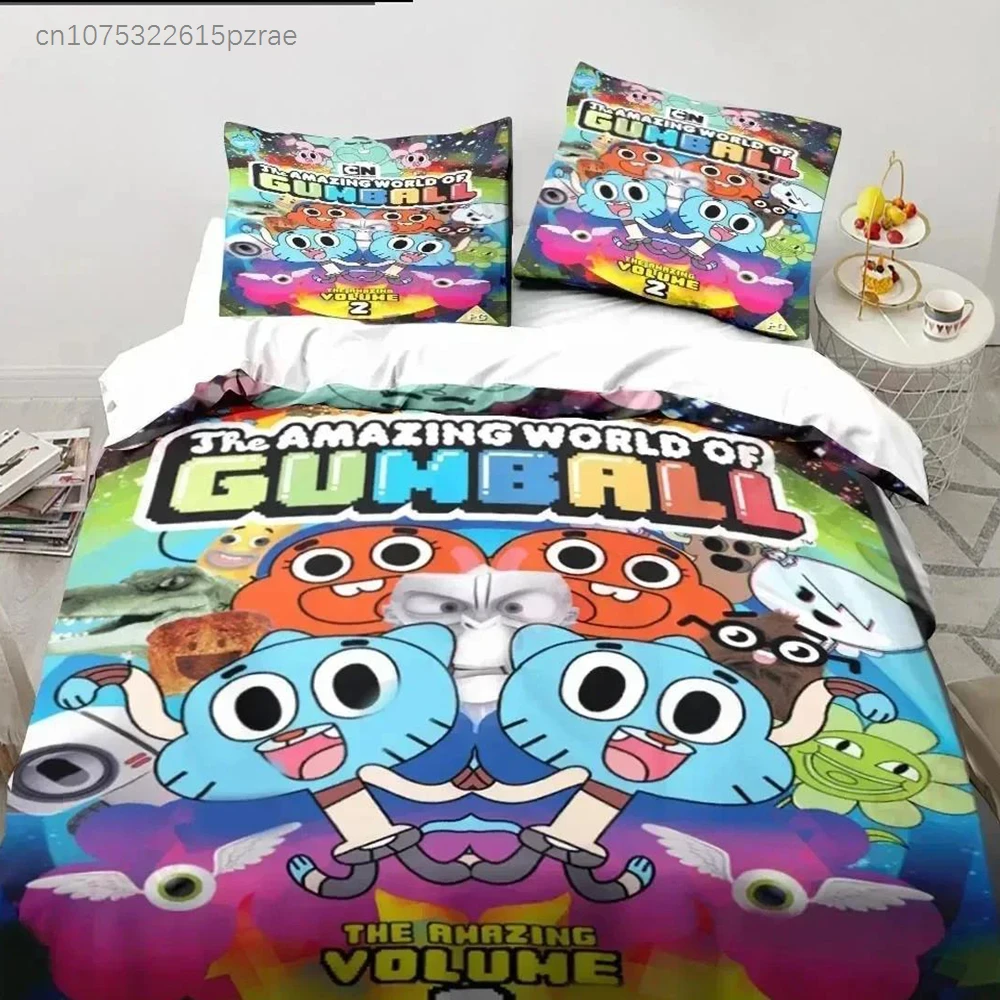 Ensemble de literie The Amazing World Gumball, couvre-lit moderne et doux pour chambre à coucher, housse de couette confortable, housse de couette et taie d'oreiller