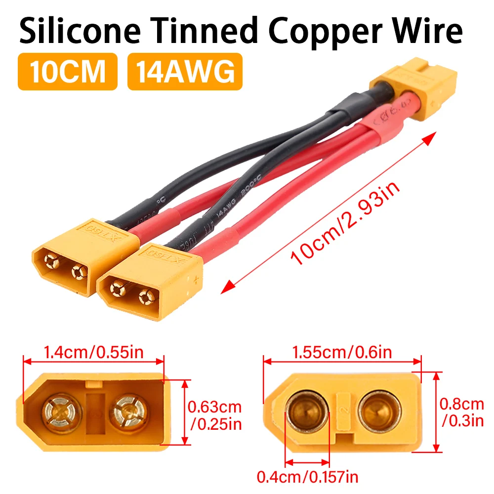 XT60 Мужской Женский 3-сторонний параллельный разъем 14AWG Силиконовый провод Y-разветвитель для зарядного устройства аккумулятора Мотор Дрон RC Модели