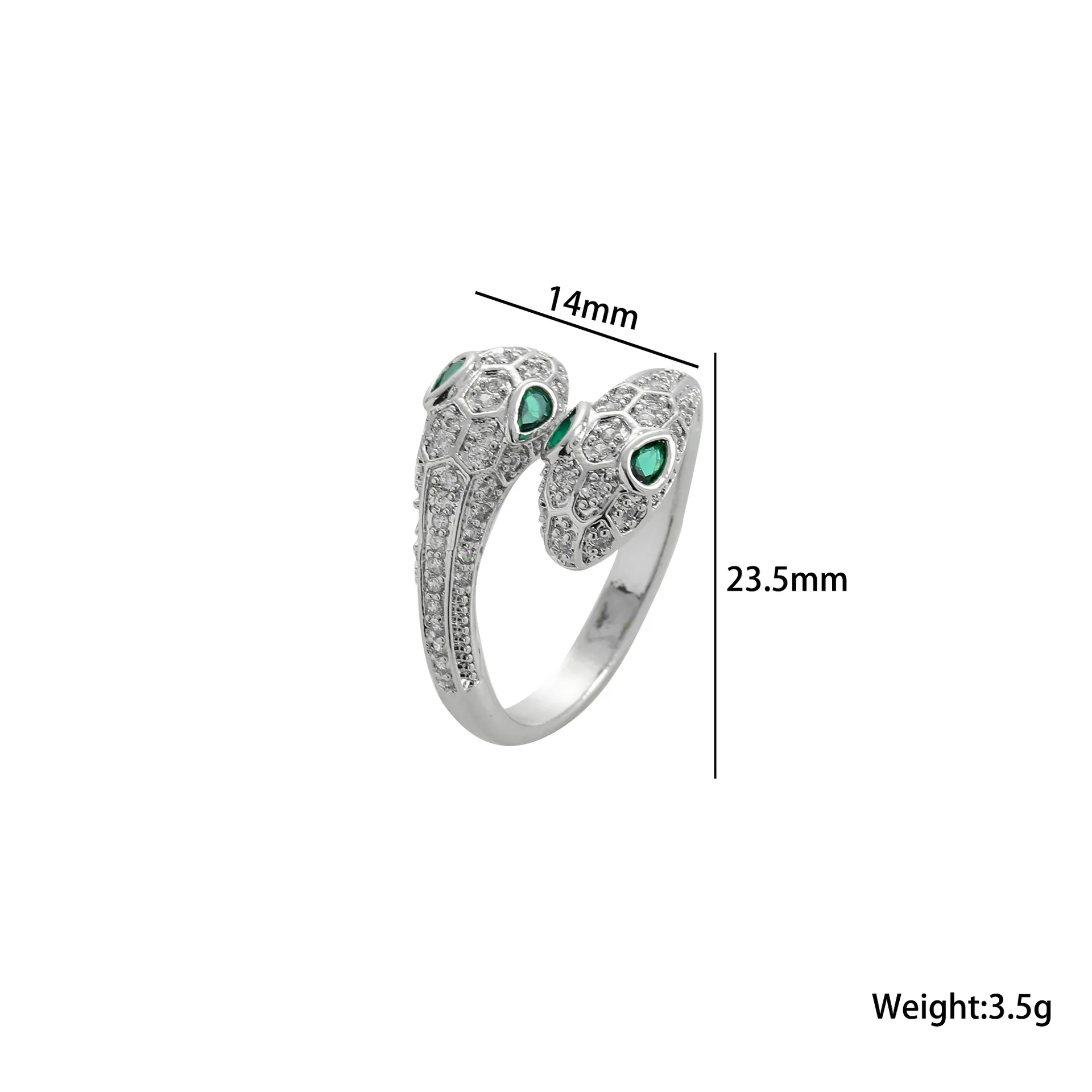 316L Stainless Steel Adjustable Double Snake Head Ring Paved Full Zircon Green Eyes Glisten Rings for Woman Lady Gifts Jewelry