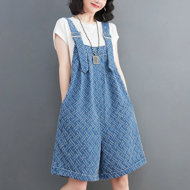 #2341 Summer Short Jumpsuits Women Wide Leg Overalls Ladies Loose Casual Vintage Sleeveless Playsuits Rompers Womens High Waist