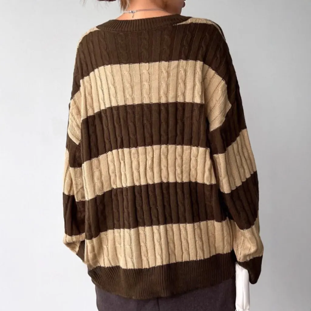 

Women's V-Neck Knitwear Loose Fit Fashionable Autumn Winter Lazy Style Contrast Stripes Design New Arrivals