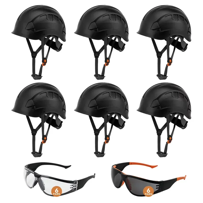 Contractor Crew PPE Kit 6 Pack Safety Helmet with Clear and Smoke Fog Safety Glasses Hard Hats for Jobsite Work Building