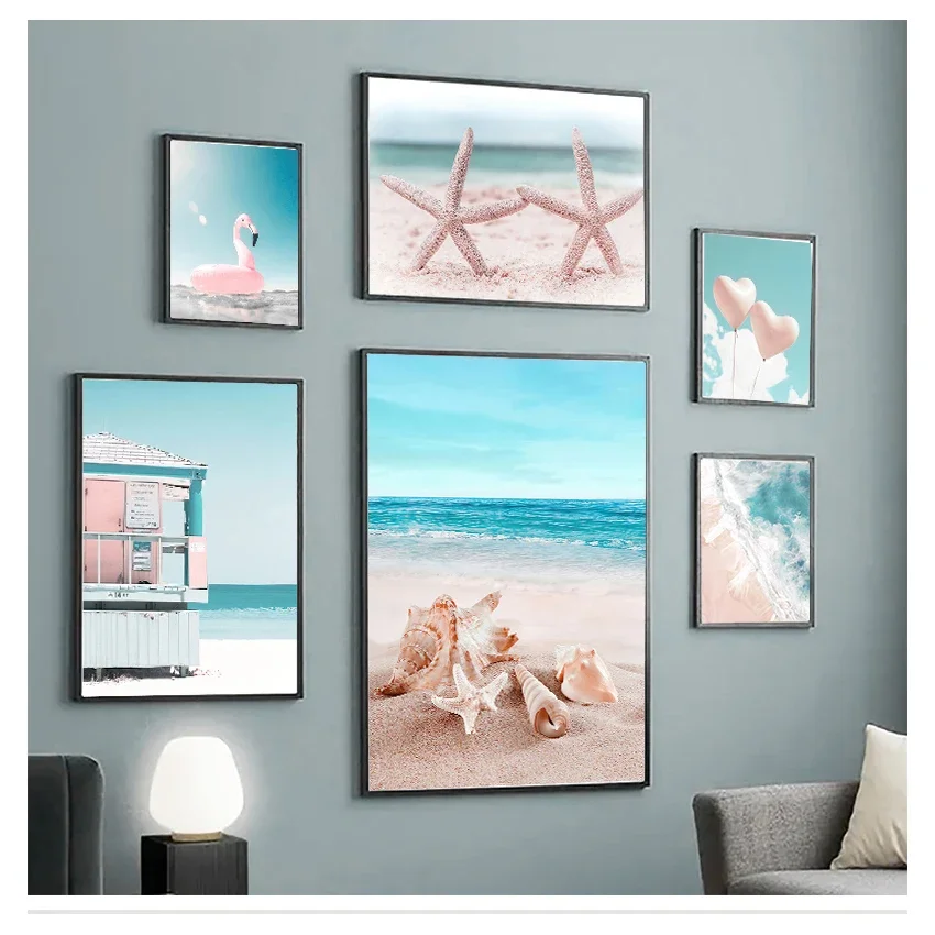 Nordic Posters And Prints Wall Pictures Flamingo Wall Art Canvas Painting For Living Room Tropical Sea Beach Starfish Surfboard