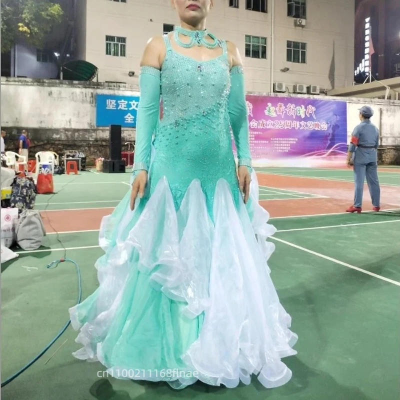 Adult Modern Dance Dress S7024 National Standard Diamond Inlaid Stage Dance Performance Dress for Women