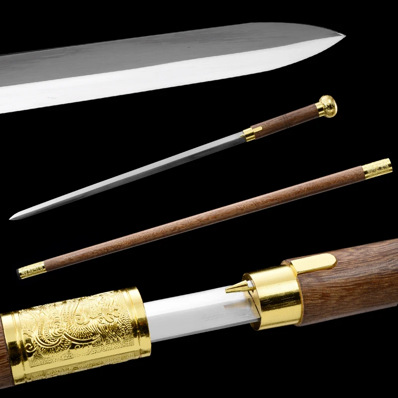 

92cm Chinese Staff Sword Carbon Steel Blade Sharp Real Rosewood Scabbard Walking Stick Samurai Sword Ready Battle Dragon Katanas