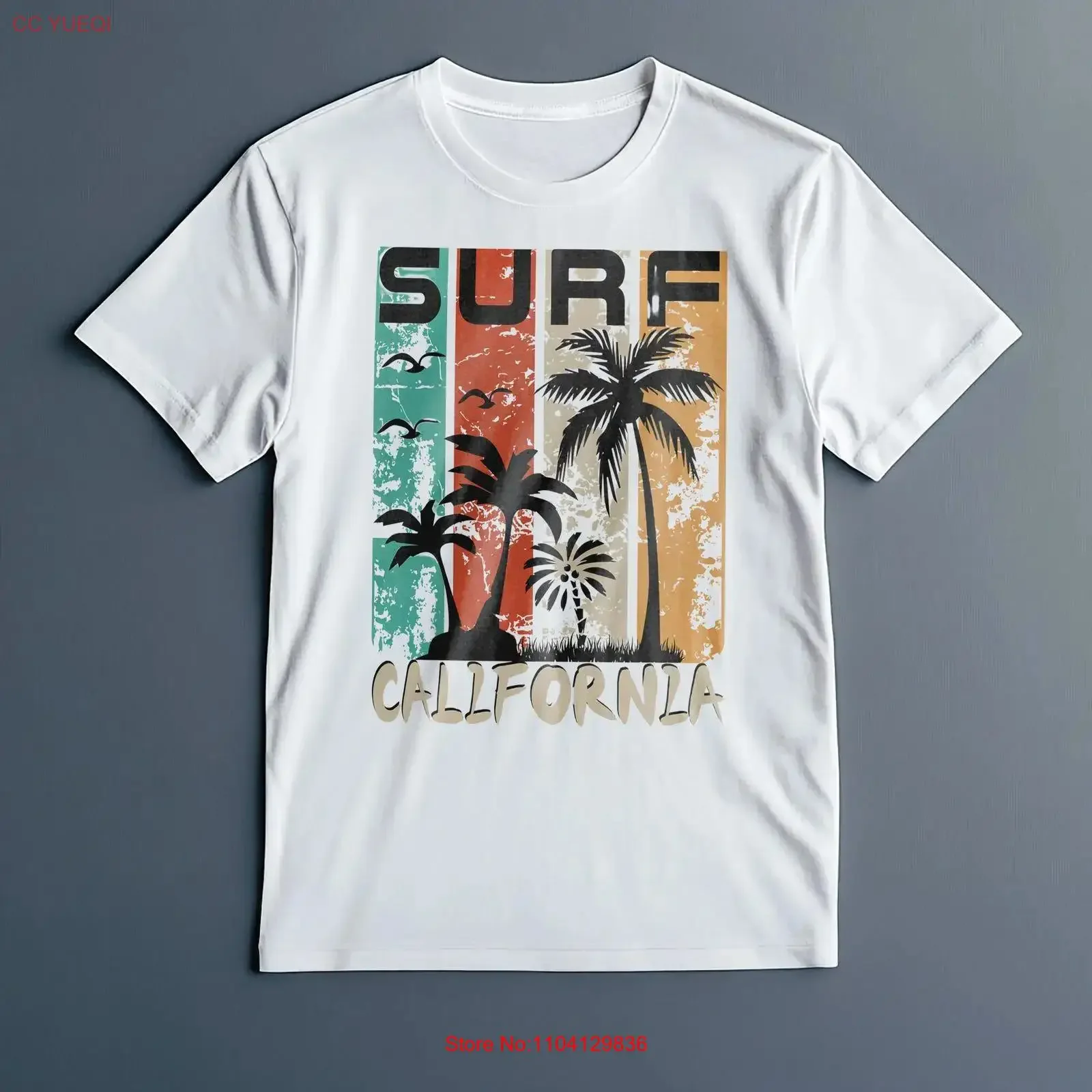 Surf California T Shirt Retro Beach Sunset Vintage Surfboard Palms Summer Vacation Coastal GifT vintage Washed graphic