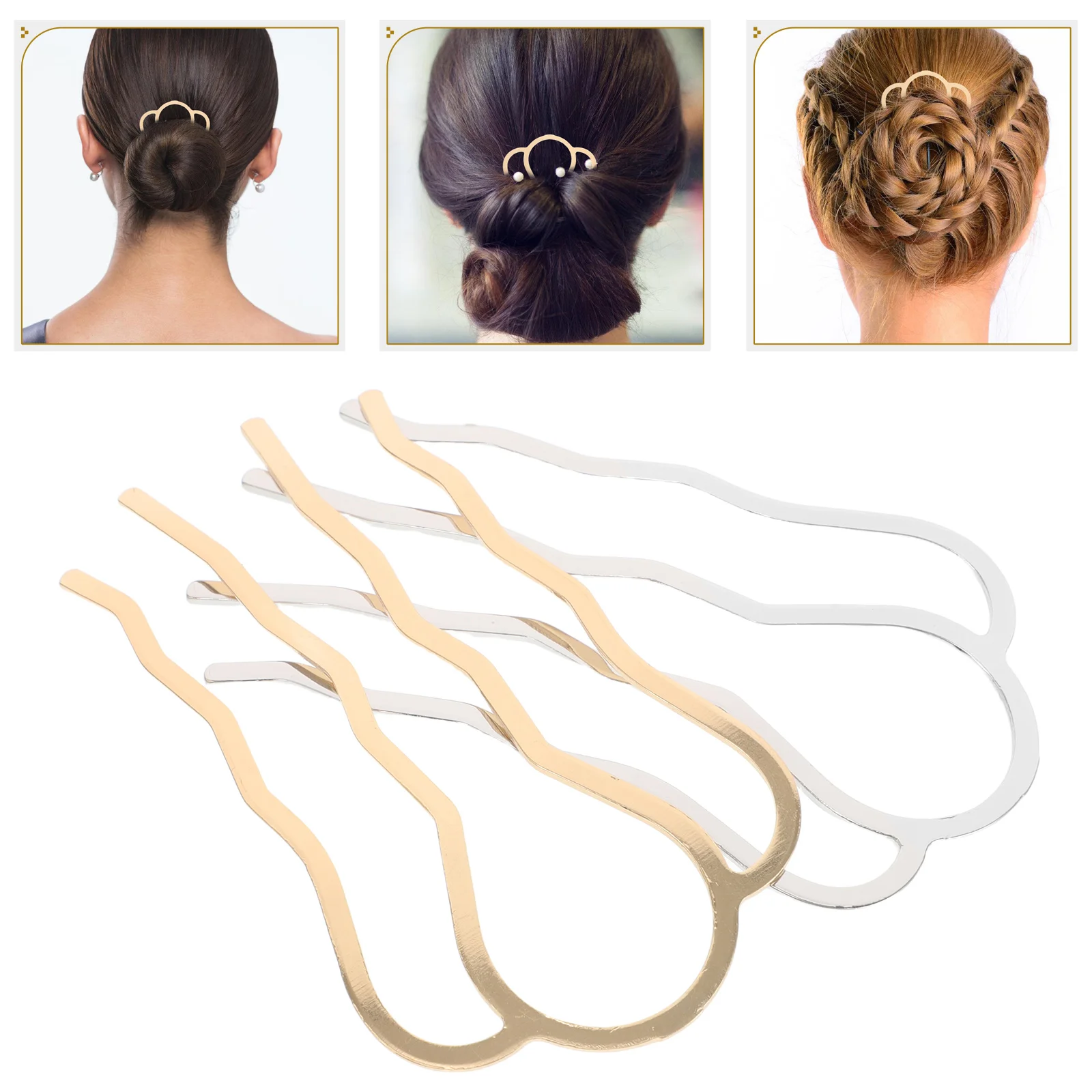 2 Pcs 사이드 빗 U 모양의 프렌치 트위스트 빗 빈티지 헤어 스틱 4 치아 핀 헤어 Updos 여성과 소녀를위한 롤빵 메이커 액세서리