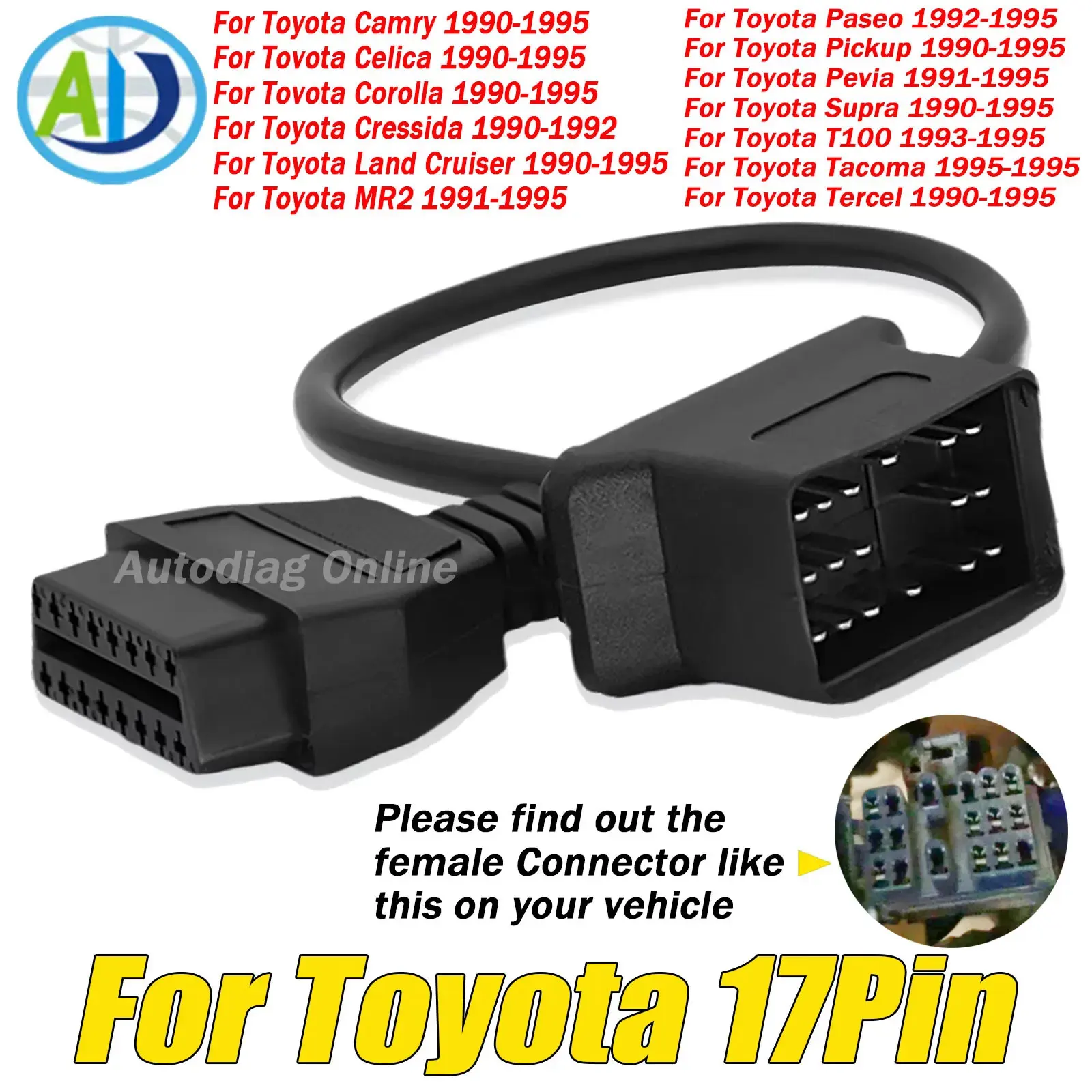 OBD2 Diagnostic Cable For Toyota Camry/Celica/Corolla/Cressida/Pickup 17 Pin to 16 Pin OBD1 OBD2 Adapter for OBD2 Interface Scan
