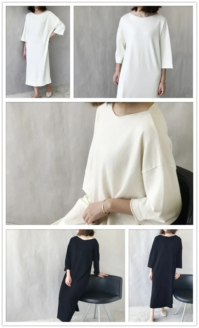 أزياء الخريف الشتاء المرأة محبوك فستان فضفاض المرأة حجم كبير شارع العليا س الرقبة المعصم كم تمتد Bodycon منتصف العجل اللباس