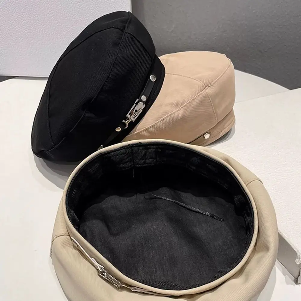 Korean Version Metal Buckle Retro Beret Cap Solid Color Warm Painter Hat Face Little Women Beret Women Girls Wear