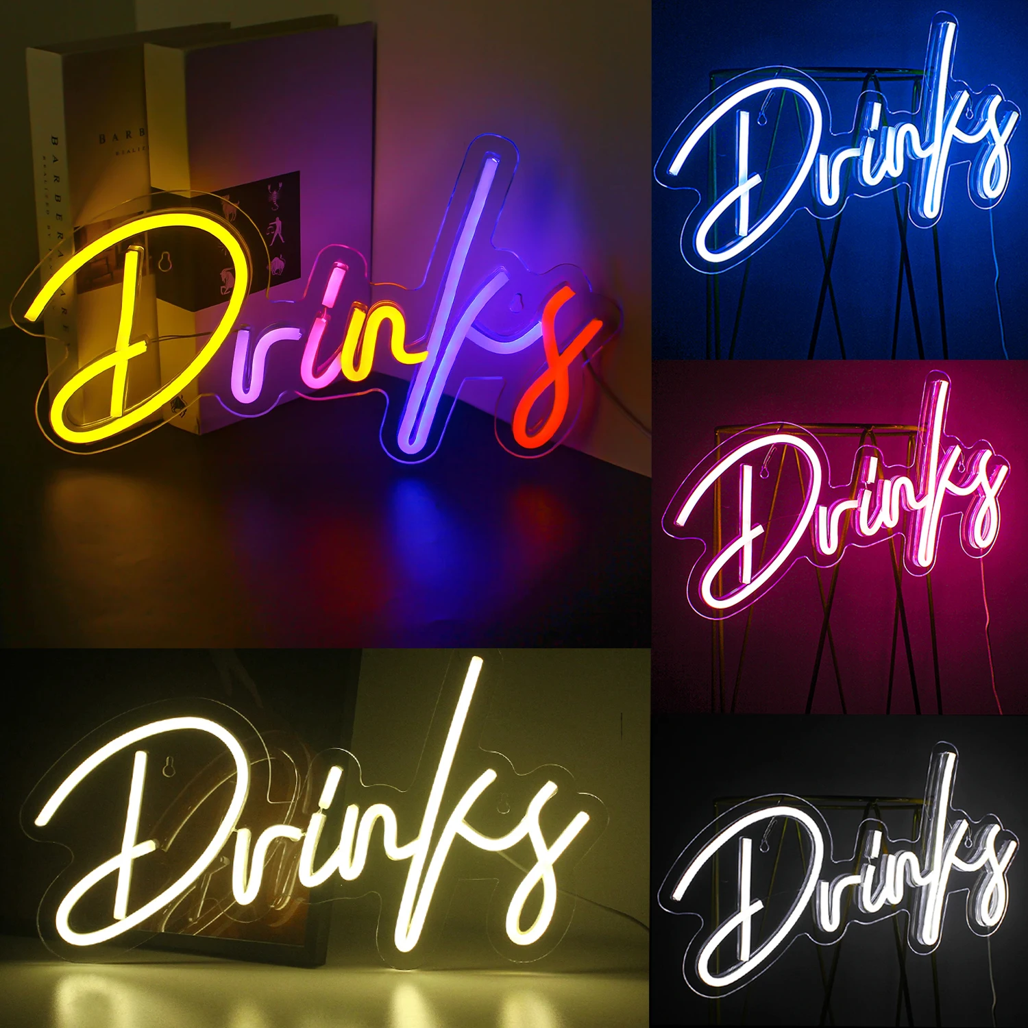 Drinks Shaped Neon LED Sign Night Light For Bar Coffee Shop Transparent Board Hanging Room Decor USB Powered Wall Decor Gifts