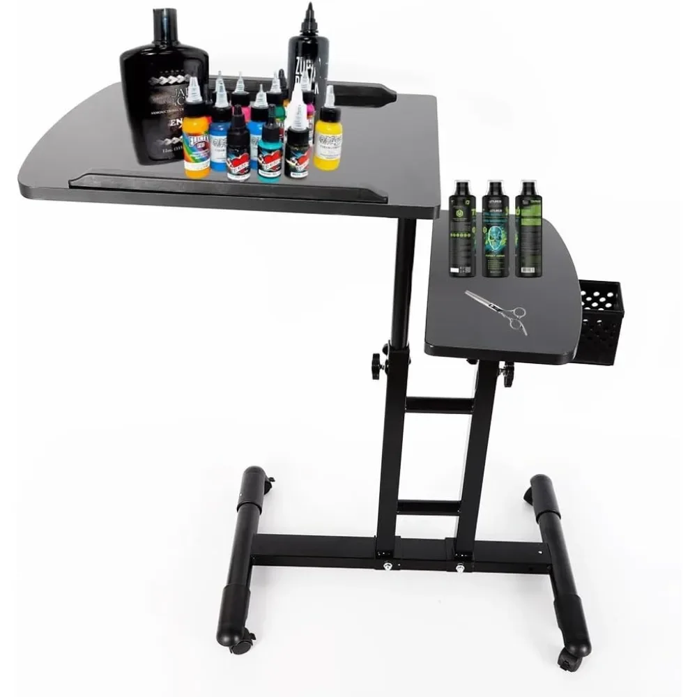 

Tattoo Workstation Height Adjustable Salon Tray Rolling Cart Double Countertop Large Tattoo Mobile Work (25.6"-37.4")