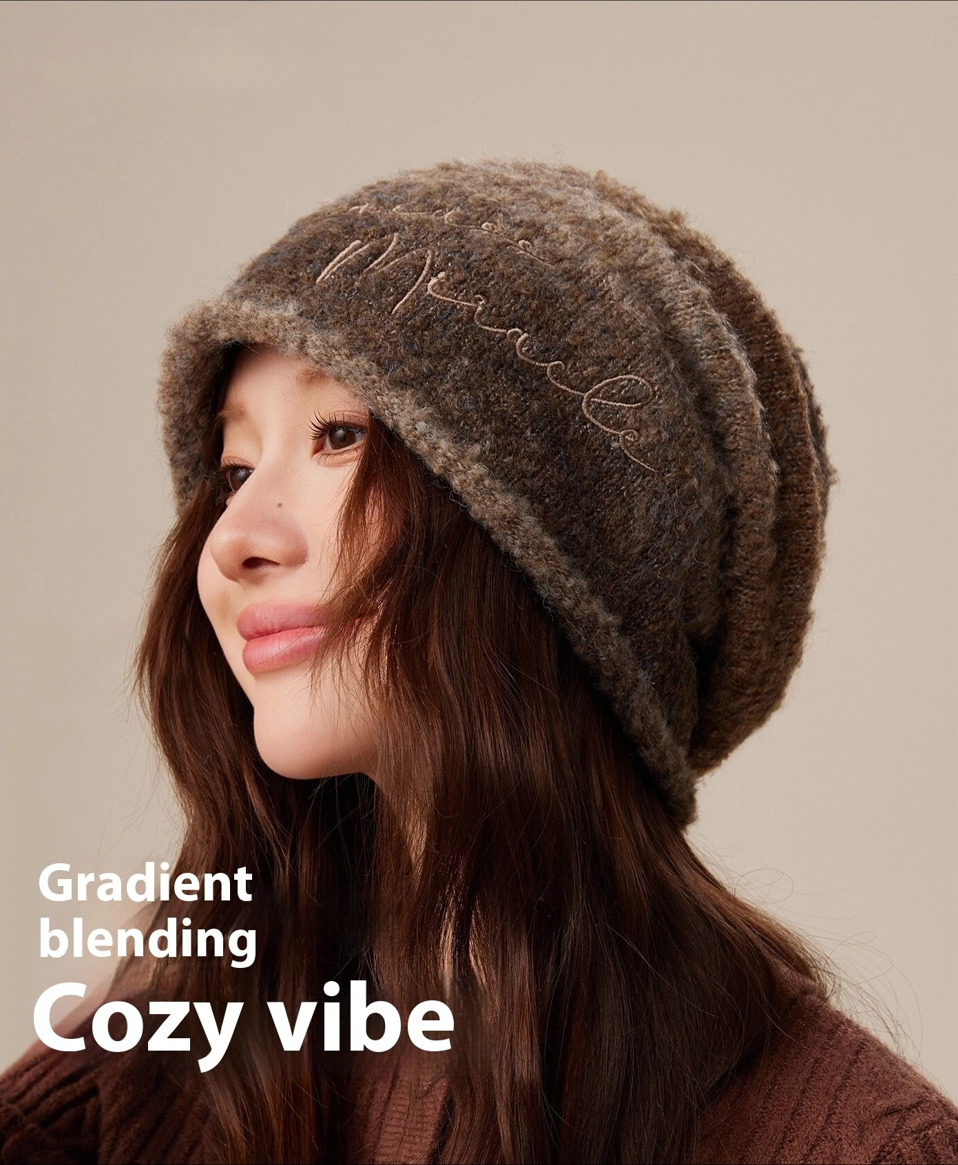 

Autumn and winter pile hat, including wool knitted hat, big head circumference warm wool hat