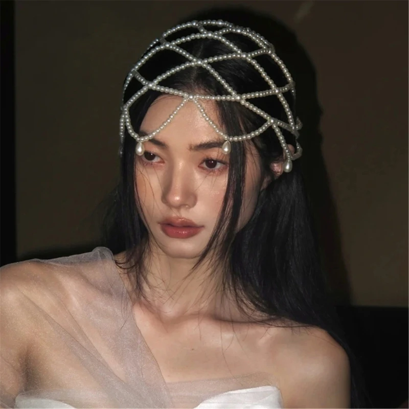 

Handmade Pearls Hat Bridal Lolitas Headwear Wedding Ceremony Hair Accessory for Weddings and Romantics Event