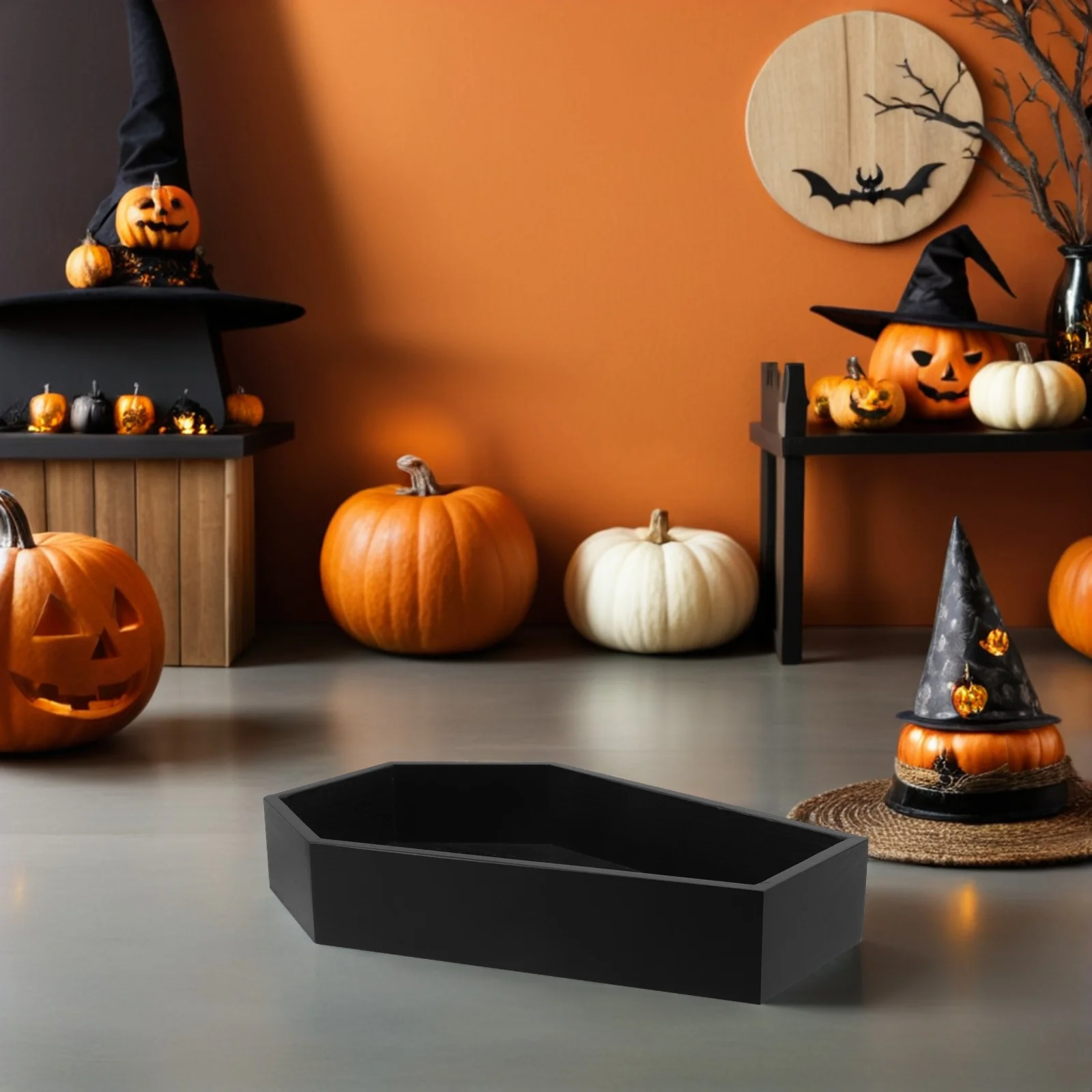 

11x7inch Coffin Shaped Tray Rustic Wood Serving Platter for Gothic Decor Halloween Tableware Snack Organizer Charcuterie Board