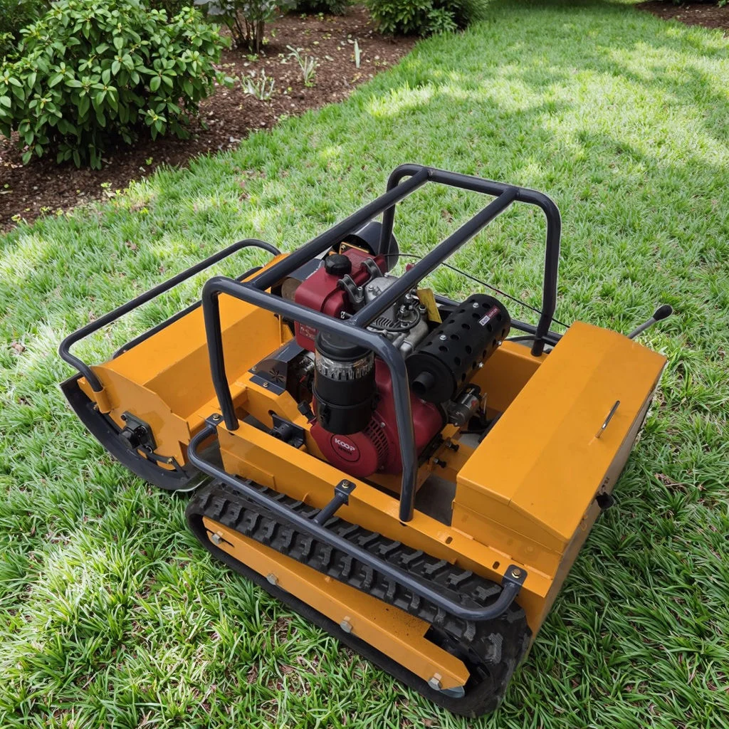 

«Вполностью автоматическая газонокосилка с дистанционным управлением с Y-образным лезвием и поворотным лезвием — идеально подходит для садов, трав и дробления камней»